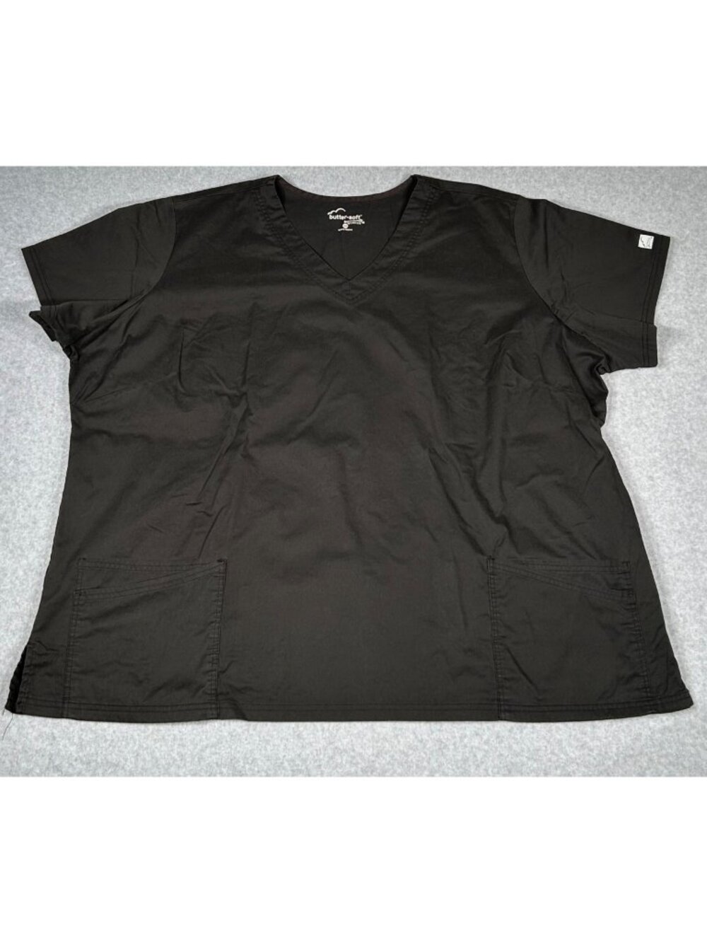 Butter-Soft Women's Stretch Black V-Neck Scrub Top Plus Siz 4X w/ Pockets